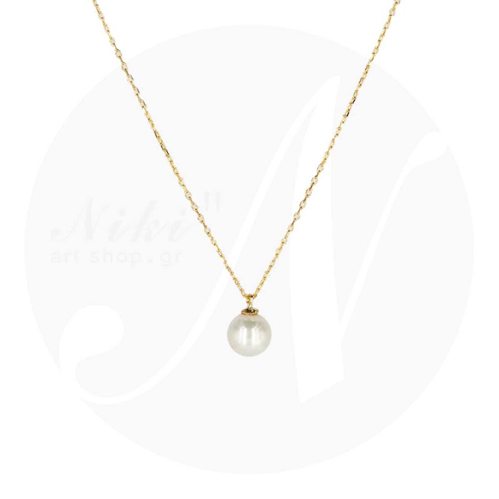 Gold Necklace with Round Big Pearl CZ6170N - Iliana Alice Silver