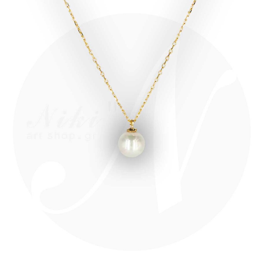 Gold Necklace with Round Big Pearl CZ6170N - Iliana Alice Silver